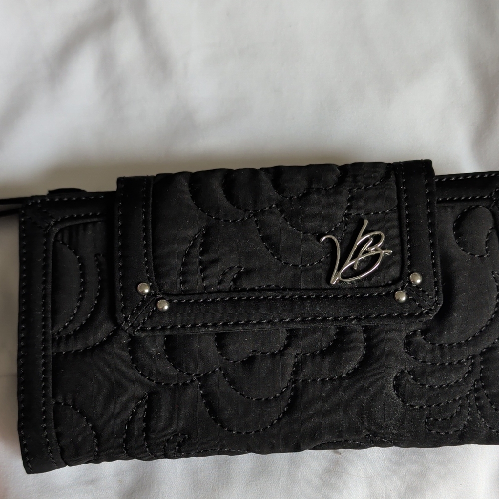 Vera Bradley Black Quilted Wallet Clutch with VB Logo